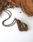 ustralian boulder opal pendant for men on antique bronze chain – handcrafted, artisan wire wrapped natural crystal.
