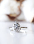 Detailed front view of adjustable raw Herkimer diamond ring in 925 sterling silver focused on the natural stone.