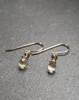 Side view of citrine drop earrings showing wire wrapping detail and crystal dimension - 14k gold filled dangle earrings handmade natural stone jewelry