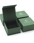 Designs by Nature Gems branded jewelry box packaging for adjustable raw Herkimer diamond ring in 14k gold vermeil.
