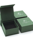 Designs by Nature Gems branded jewelry box packaging for minimalist raw amethyst sterling silver necklace