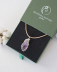 Designs by Nature Gems branded jewelry gift box — raw amethyst necklace arrives in signature packaging, ready to gift, February birthstone gift for women