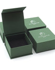 Designs by Nature Gems branded jewelry box packaging for rainbow moonstone moon necklace, ready for gifting.