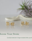 Two pairs of raw Herkimer diamond stud earrings showing natural variation in crystal shape and size.