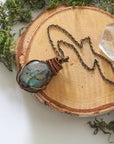 Labradorite pendant on antique bronze chain — wire wrapped crystal necklace for women, Cancer zodiac birthstone pendant