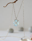 Back angle of minimalist aquamarine necklace, genuine aquamarine and sterling silver, Designs by Nature Gems