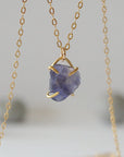 Minimalist raw sapphire necklace for women — gold vermeil prong setting on a 14k gold-filled cable chain, handcrafted crystal jewelry by Designs by Nature Gems