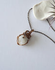 Rainbow moonstone necklace for women with antique bronze and dark silver wire wrapped June birthstone pendant