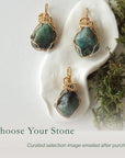 Three raw emerald pendants showing natural variation in size, shape, and green colour by Designs by Nature Gems.