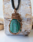 Raw Malachite Pendant Necklace - Antique Bronze DesignsbyNatureGems