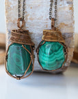 Raw Malachite Pendant Necklace - Antique Bronze DesignsbyNatureGems