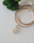 Raw opal necklace for women — handmade 925 sterling silver wire wrapped Ethiopian opal pendant on genuine tan leather cord, October birthstone, by Designs by Nature Gems