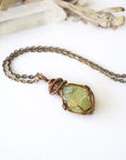 Raw peridot necklace for women on antique bronze cable chain — vivid olive green crystal pendant, handmade August birthstone jewelry by Designs by Nature Gems