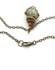 Antique bronze lobster clasp detail — raw peridot necklace for women, nickel-free handmade crystal jewelry by Designs by Nature Gems
