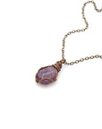 Raw ruby necklace with antique bronze wire wrapped pendant on cable chain — handmade crystal jewelry by Designs by Nature Gems