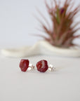 Raw ruby stud earrings with natural rough ruby stones on 925 sterling silver posts — handmade crystal jewelry by Designs by Nature Gems