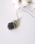Women's raw sapphire necklace on a 925 sterling silver cable chain — sterling silver wire wrap, handcrafted crystal jewelry by Designs by Nature Gems