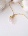 Rose Quartz Moon Charm Necklace - 14K Gold-Filled DesignsbyNatureGems