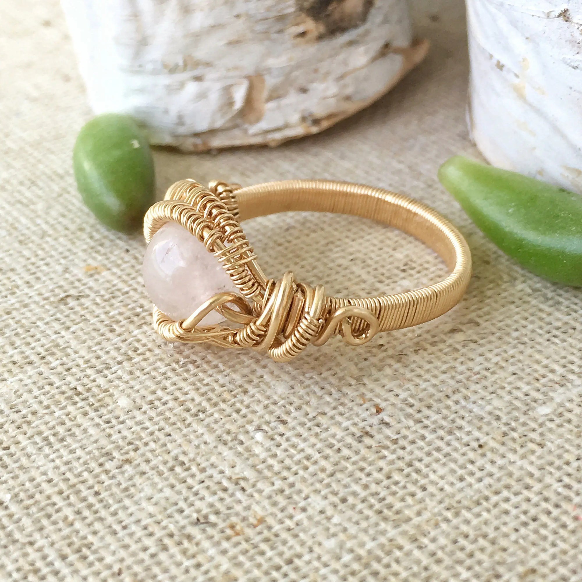 14K Gold Rose Quartz Ring DesignsbyNatureGems