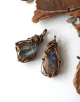 Two Australian boulder opal pendants for men – shows natural variation in size, shape, and color of opal stones.
