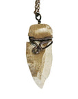 Handcrafted flint arrowhead necklace for men, front view – artisan antique bronze copper wire wrapping, natural stone pendant, minimalist design.