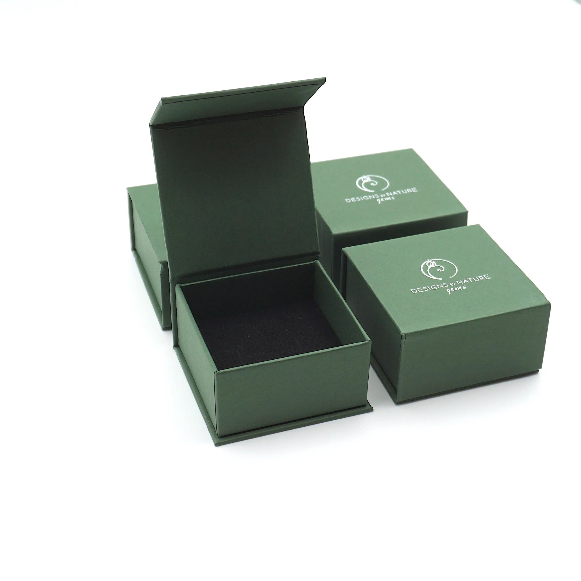 Designs by Nature Gems jewelry gift box packaging for citrine stud earrings
