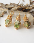 Three raw peridot necklaces for women – shows natural variation in size, shape, and green color of peridot stones.