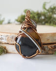 Back view of handcrafted sardonyx necklace – natural stone and wire wrapping detail, August birthstone pendant, Designs by Nature Gems.