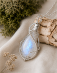 Sterling Silver Rainbow Moonstone Necklace for Women