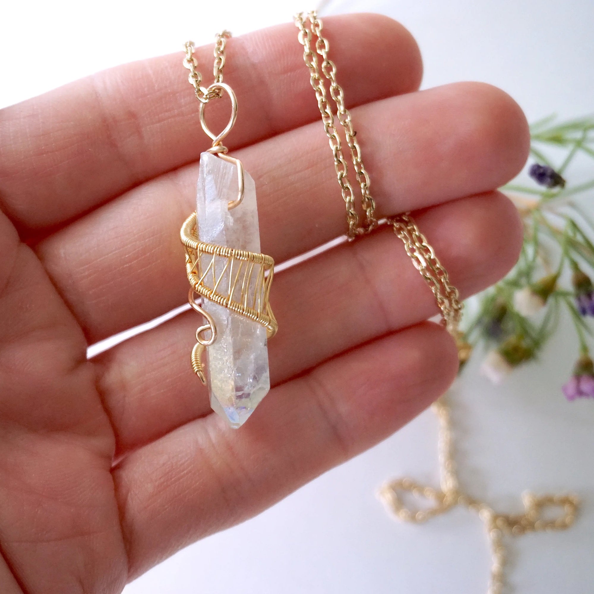 Angel Aura Quartz Point - Gold Plated Necklace Designs by Nature Gems