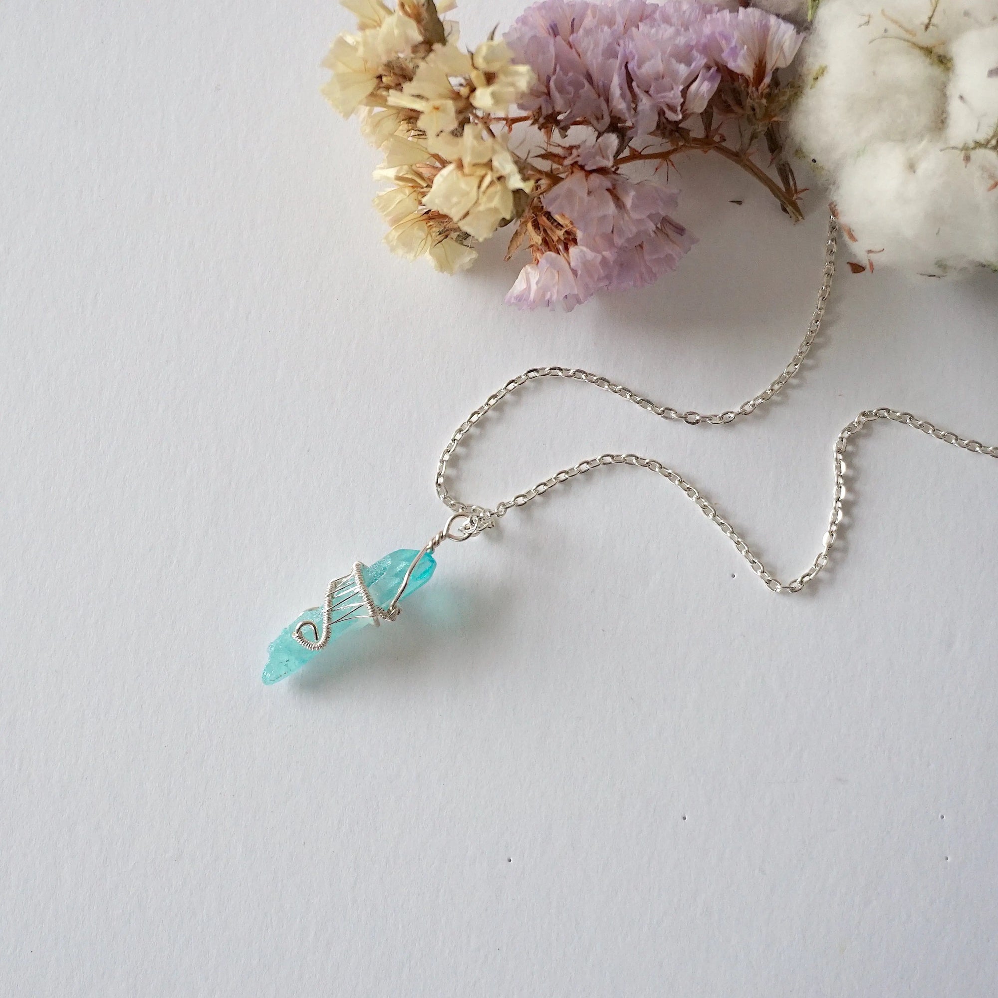 Aqua Aura Quartz Rock Crystal Point Necklace - Bright Silver DesignsbyNatureGems