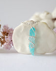 Aqua Aura Quartz Rock Crystal Point Necklace - Bright Silver DesignsbyNatureGems