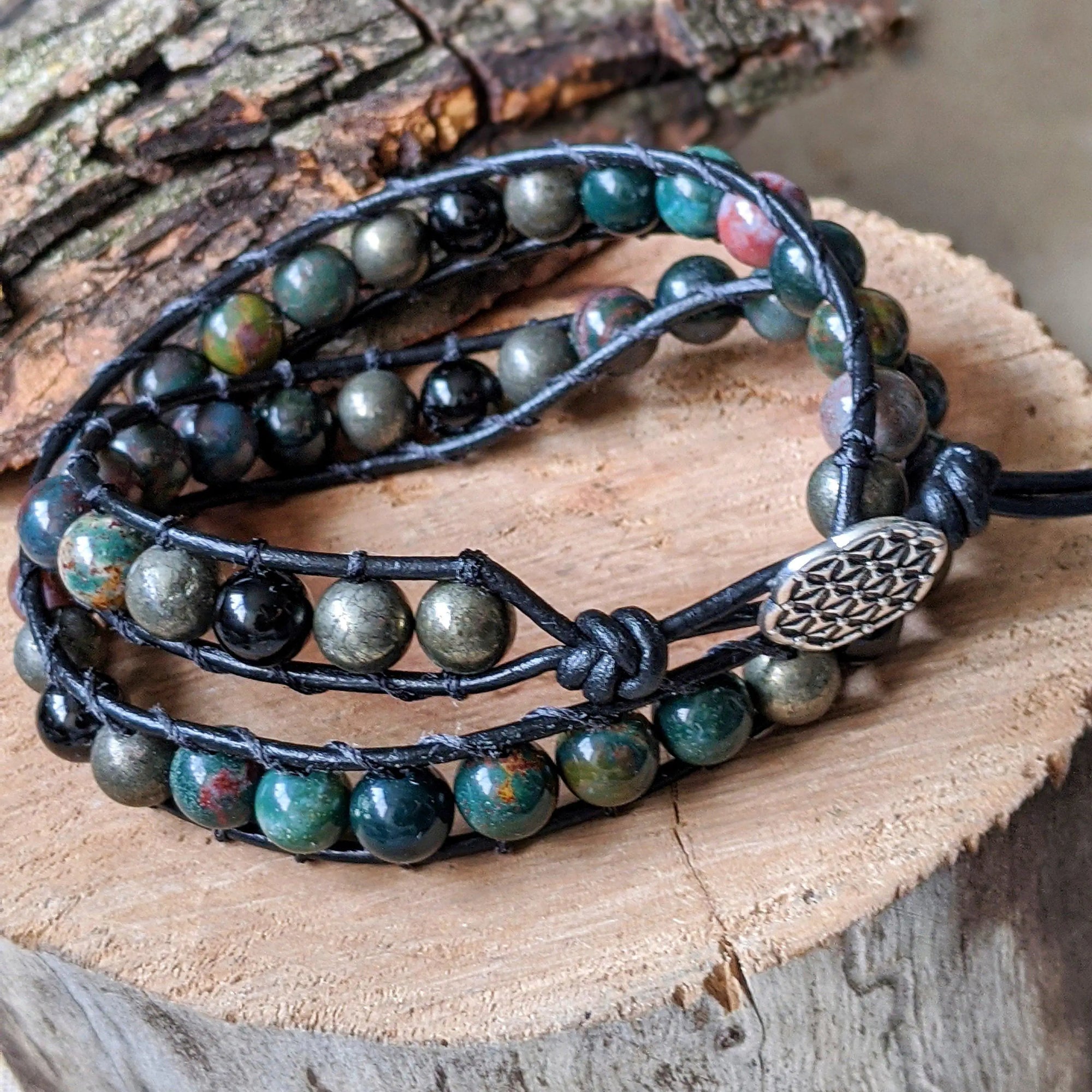 Bloodstone and Pyrite Wrap Bracelet DesignsbyNatureGems