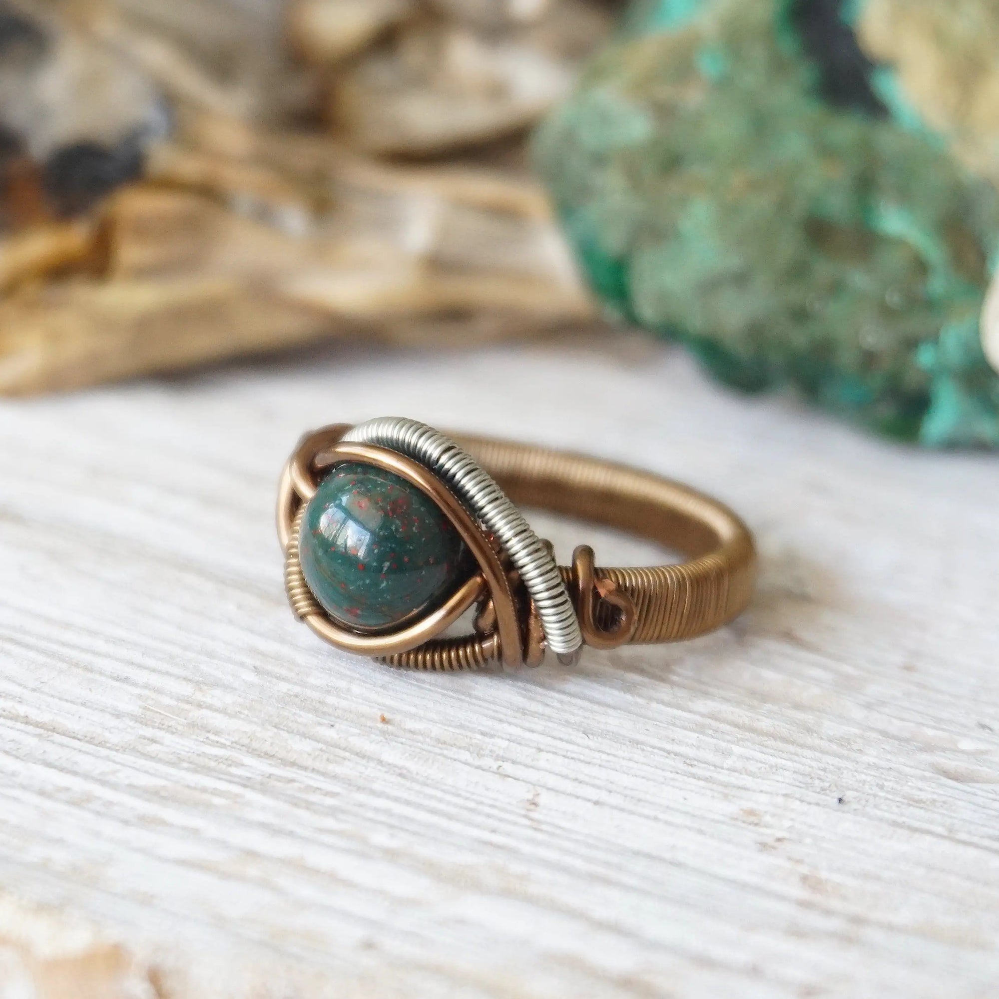 Bloodstone Healing Crystal Ring -March Birthstone DesignsbyNatureGems