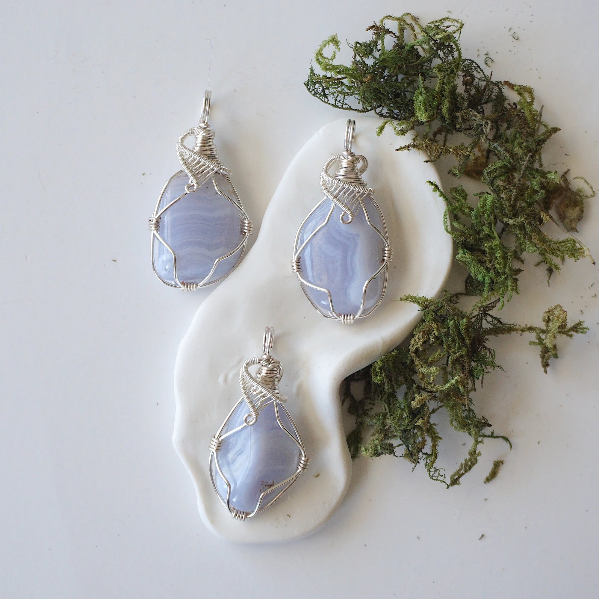 Blue Lace Agate Necklace - Silver Necklace DesignsbyNatureGems