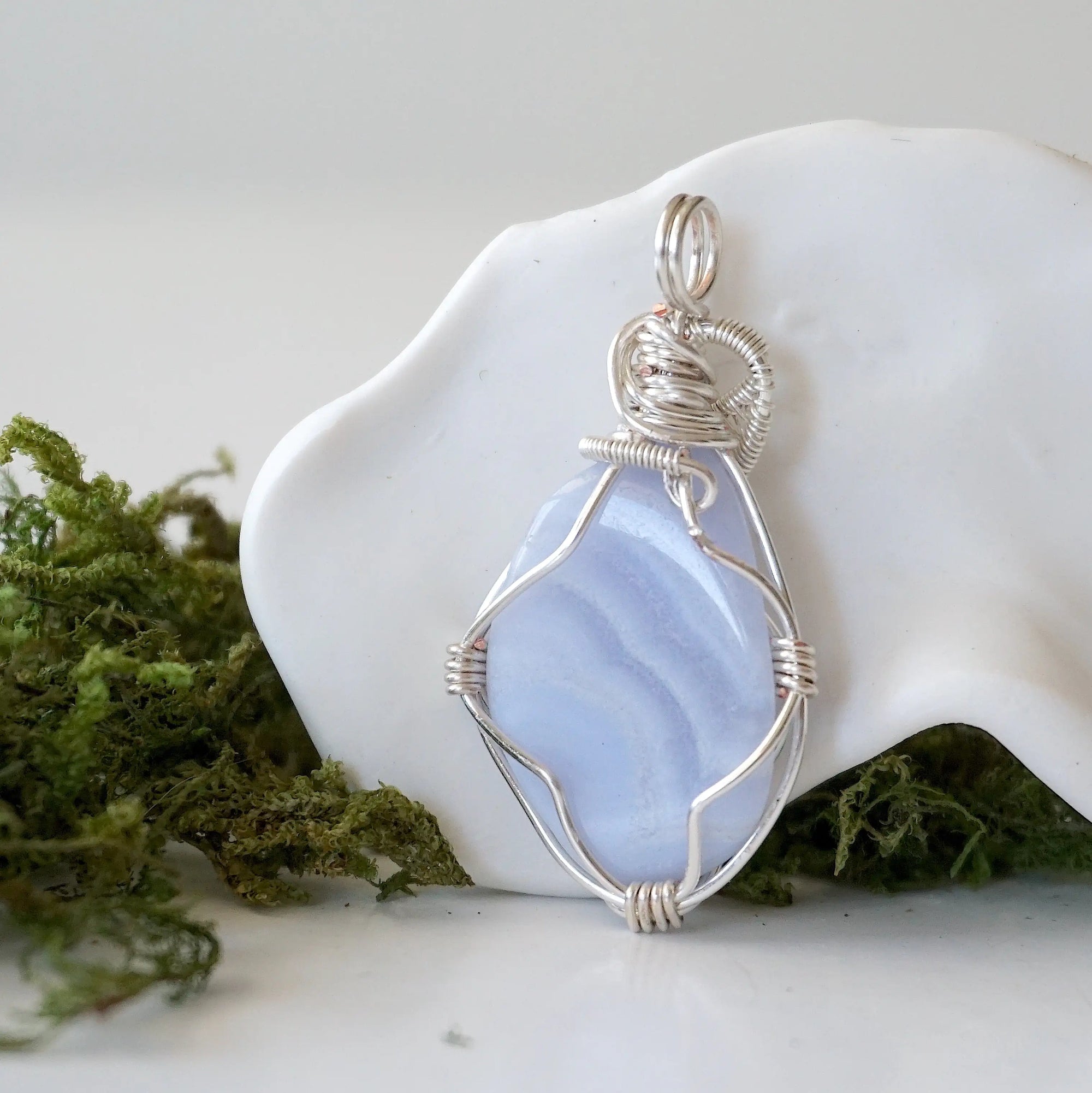 Blue Lace Agate Necklace - Silver Necklace DesignsbyNatureGems
