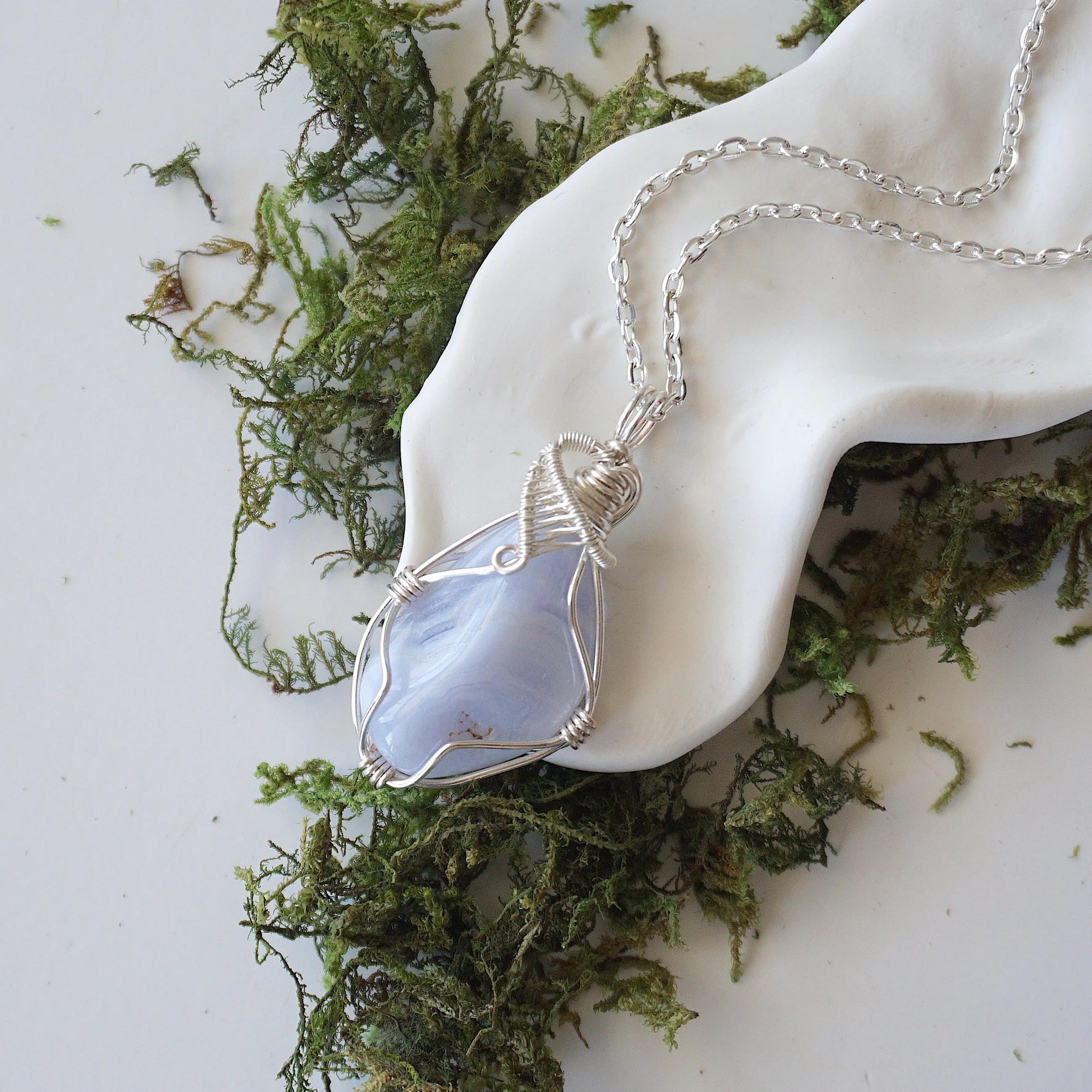 Blue Lace Agate Necklace - Silver Necklace DesignsbyNatureGems