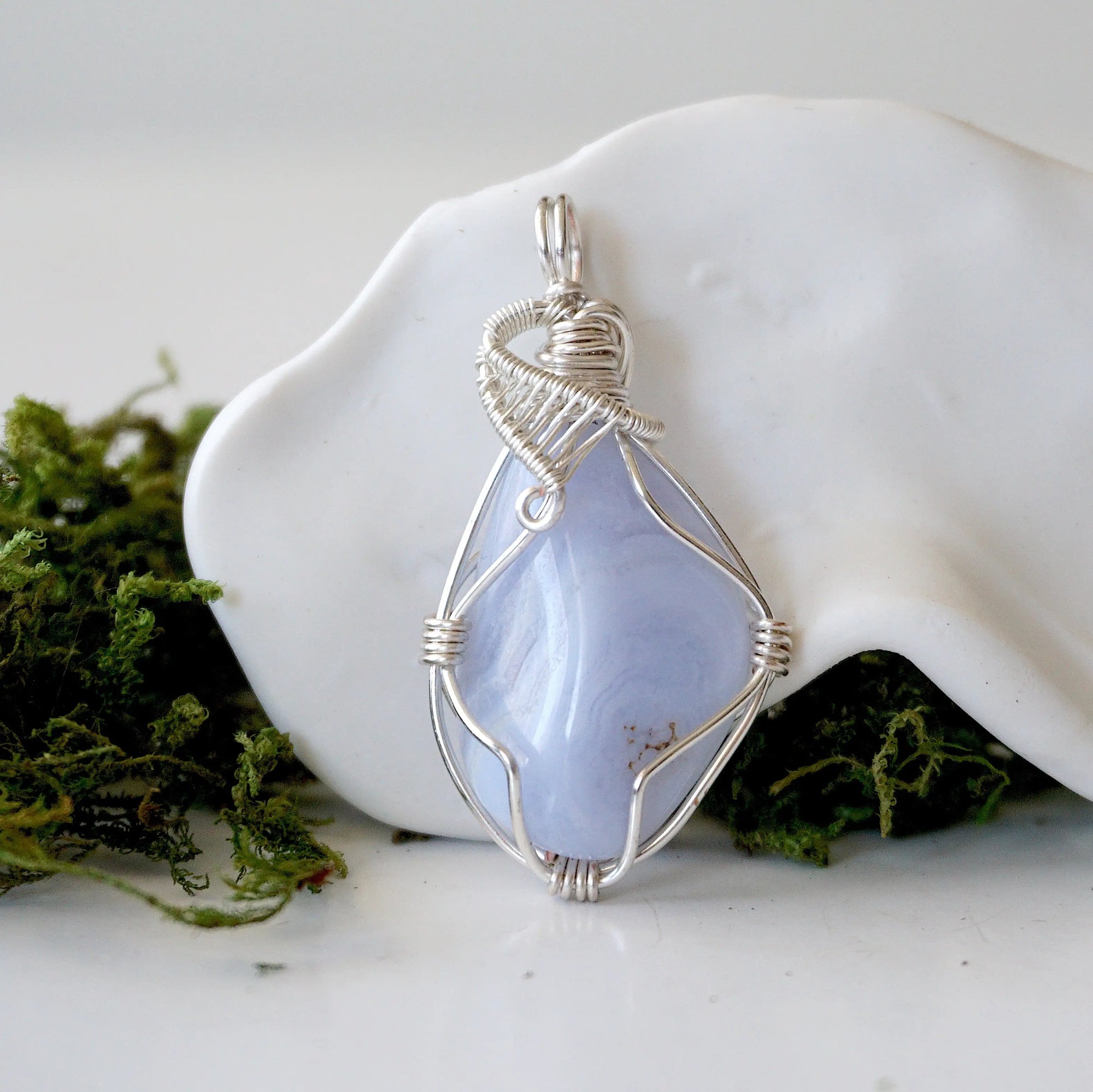 Blue Lace Agate Necklace - Silver Necklace DesignsbyNatureGems