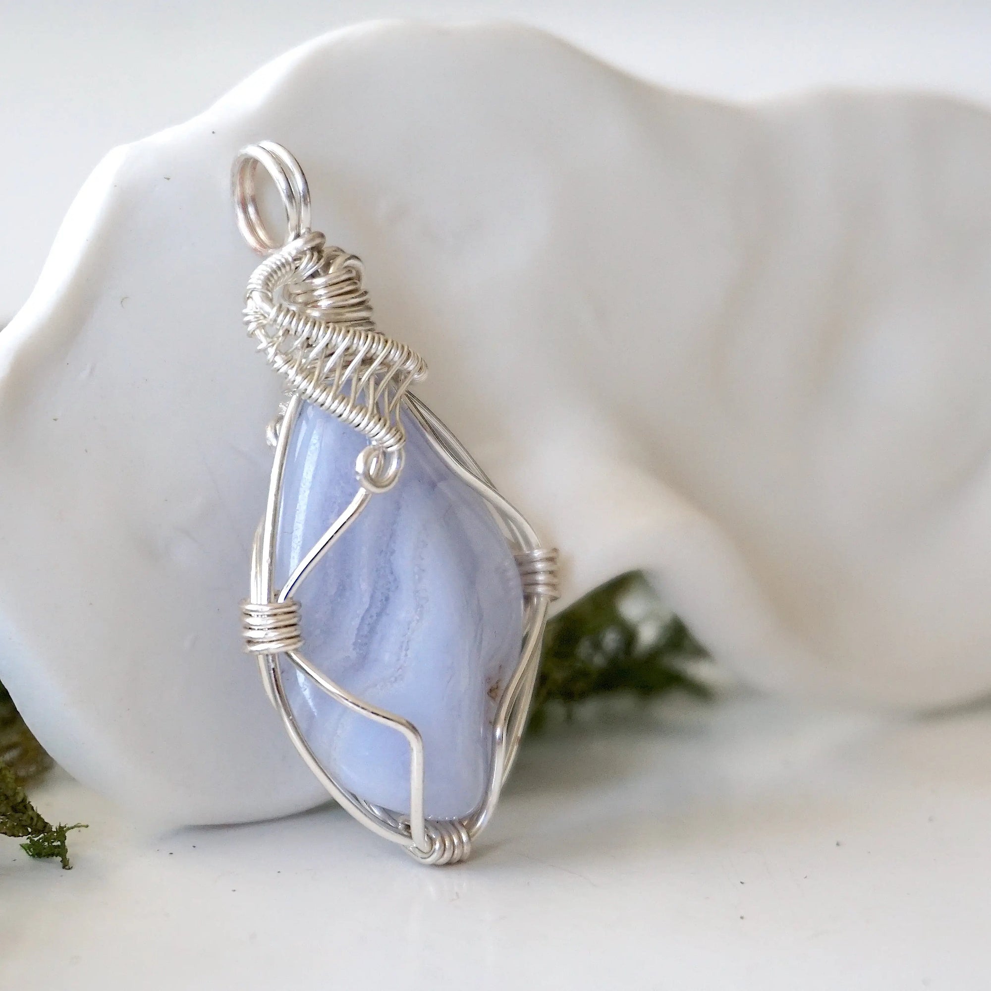 Blue Lace Agate Necklace - Silver Necklace DesignsbyNatureGems