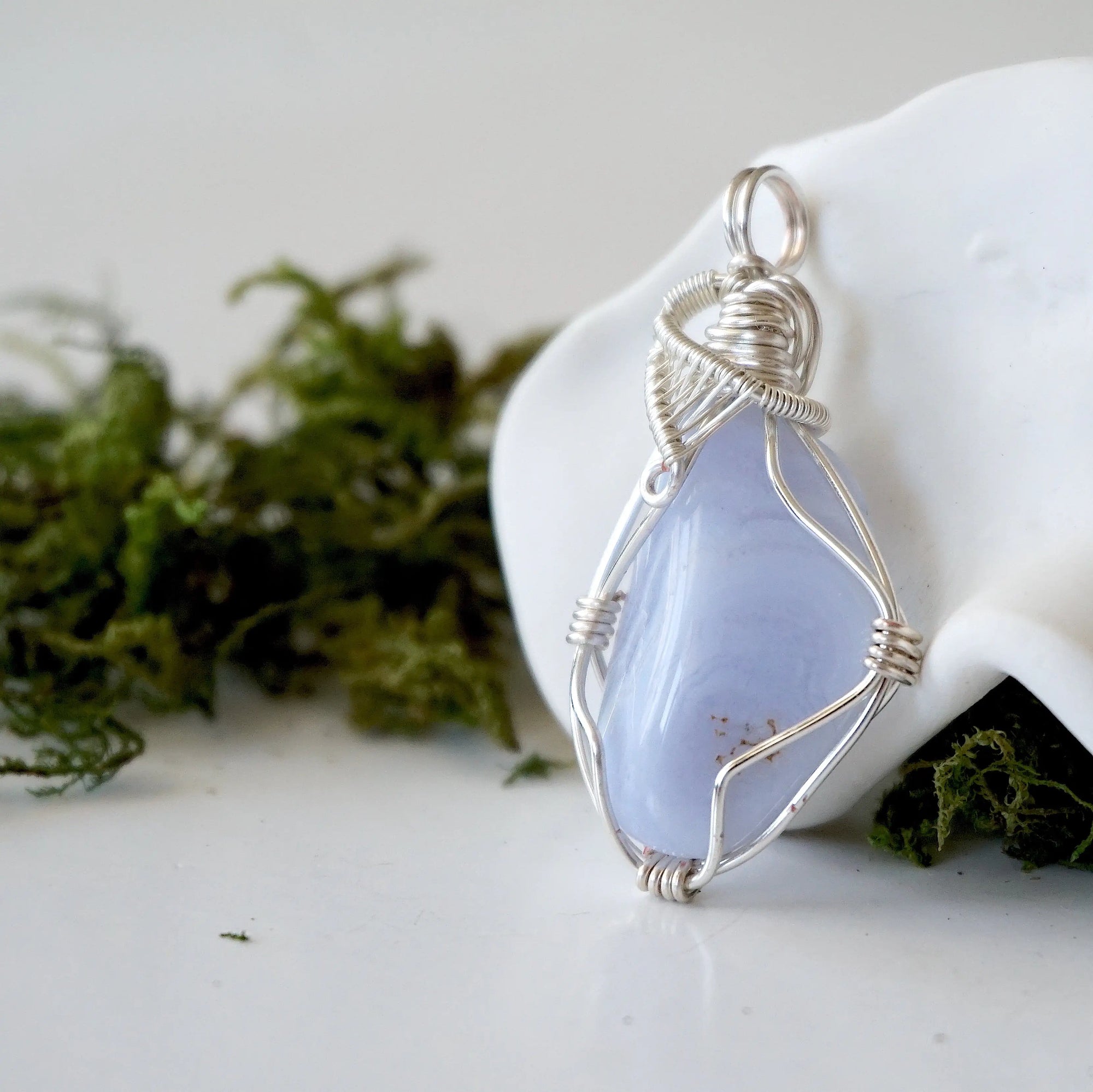 Blue Lace Agate Necklace - Silver Necklace DesignsbyNatureGems