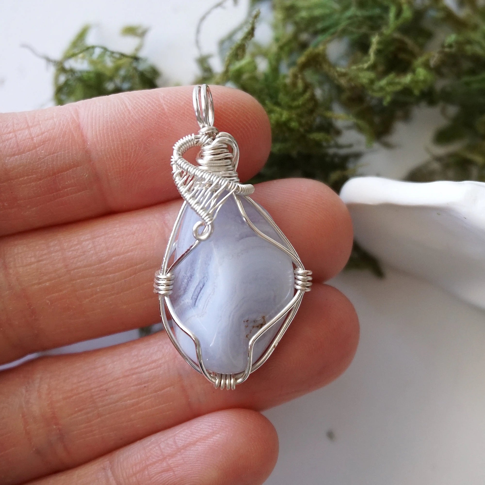 Blue Lace Agate Necklace - Silver Necklace DesignsbyNatureGems