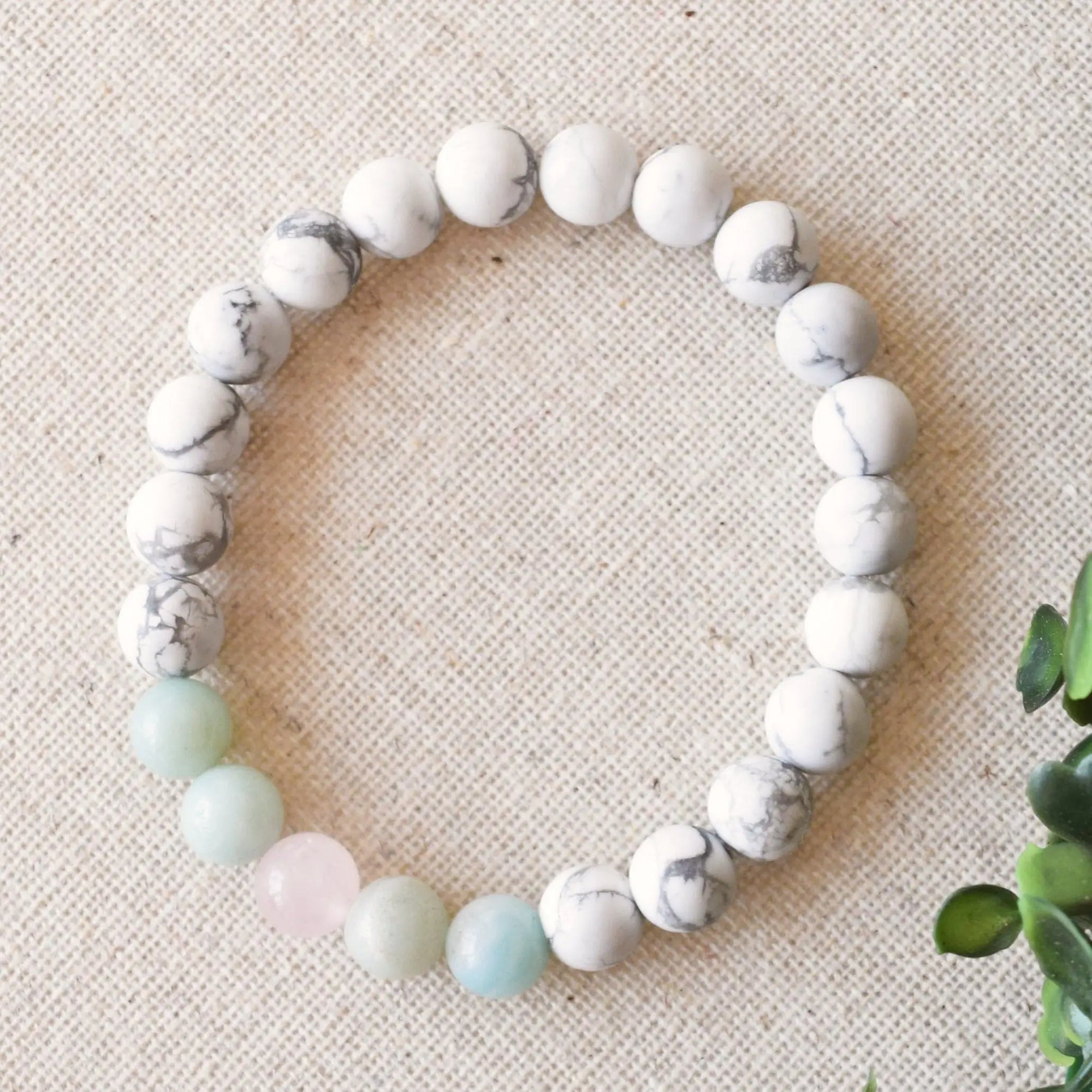 Calming White Howlite Bracelet with Natural Crystals DesignsbyNatureGems