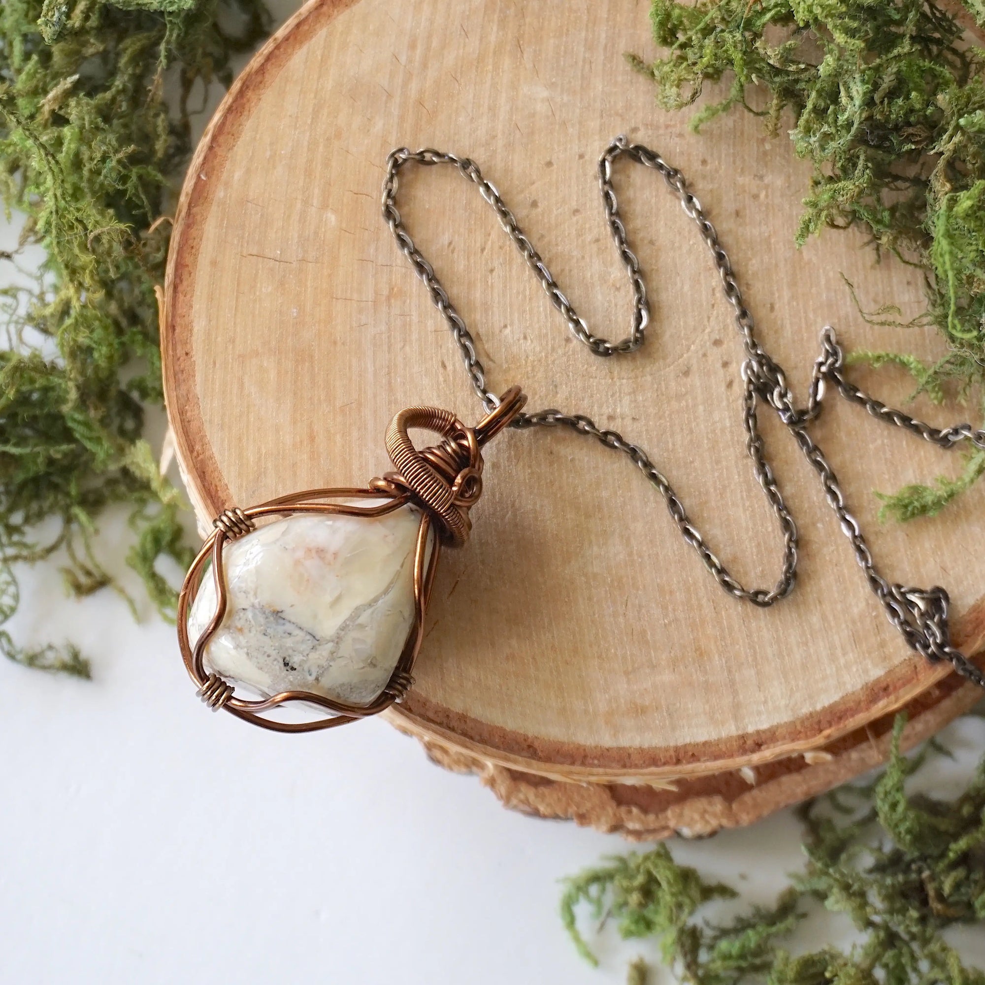 Common Opal Pendant Necklace - Antique Brass Designs by Nature Gems