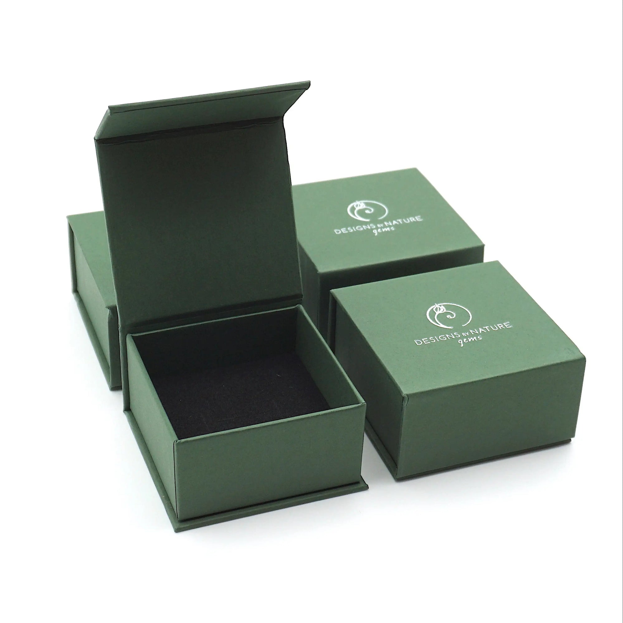 Branded Designs by Nature Gems jewelry box for aquamarine stud earrings, sterling silver, artisan minimalist gift packaging