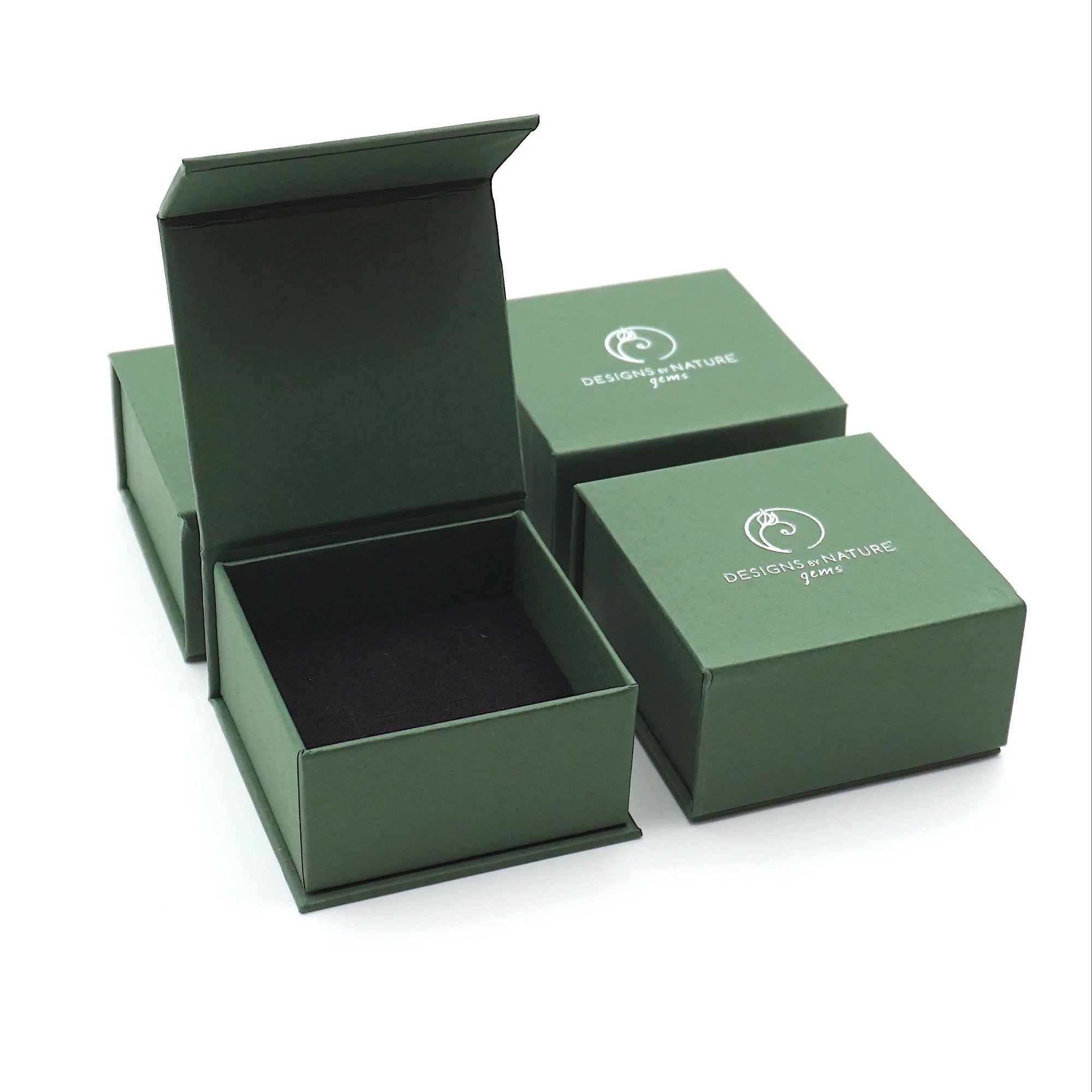 Designs by Nature Gems jewelry box packaging for handcrafted emerald and lotus necklace for women