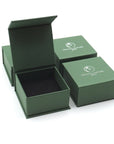 Branded Designs by Nature Gems jewelry box packaging for handcrafted minimalist emerald ring.