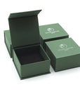 Designs by Nature Gems branded jewelry box packaging for natural garnet stud earrings, earrings not shown