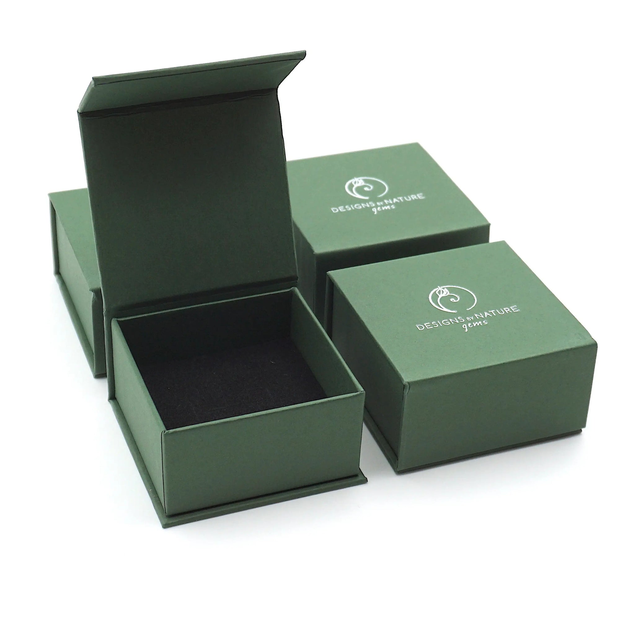 Branded Designs by Nature Gems jewelry box for minimalist aquamarine necklace, soft silver finish, luxury handcrafted gift packaging