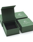Branded Designs by Nature Gems jewelry box for minimalist aquamarine necklace, warm gold finish, luxury handcrafted gift packaging