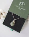 Designs by Nature Gems branded jewelry gift box — raw peridot silver chain necklace arrives in signature packaging, ready to gift, August birthstone gift for women